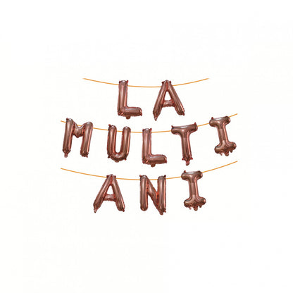 Set 10 Baloane din Folie Metalizata, Klevo, Figurine Litere, Model La multi ani, Tema Aniversare, 40 cm, Ambalaj Individual, Pai Inclus,  Umflare cu Aer sau Heliu, Bej