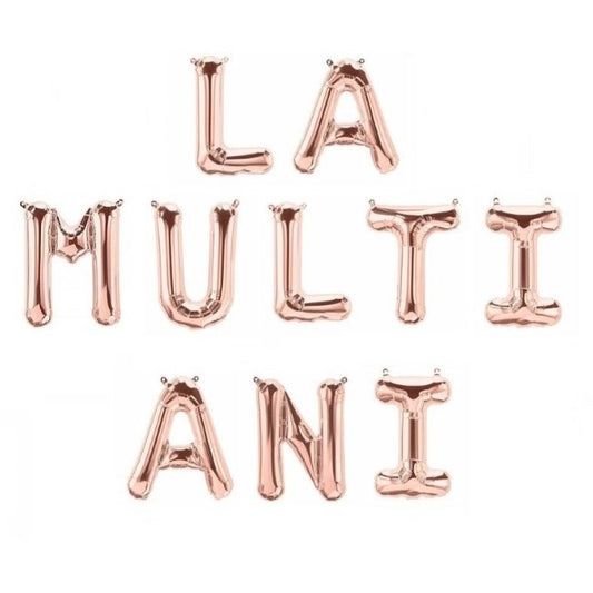 Set 10 Baloane din Folie Metalizata, Klevo, Figurine Litere, Model La multi ani, Tema Aniversare, 40 cm, Ambalaj Individual, Pai Inclus,  Umflare cu Aer sau Heliu, Bej
