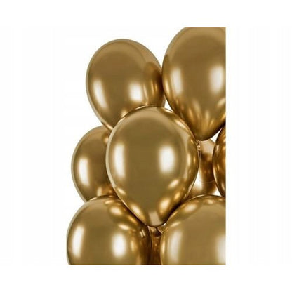 Set 10 Baloane din Latex Chrome, Klevo, Model Party, 13 cm, Gold, 1 g
