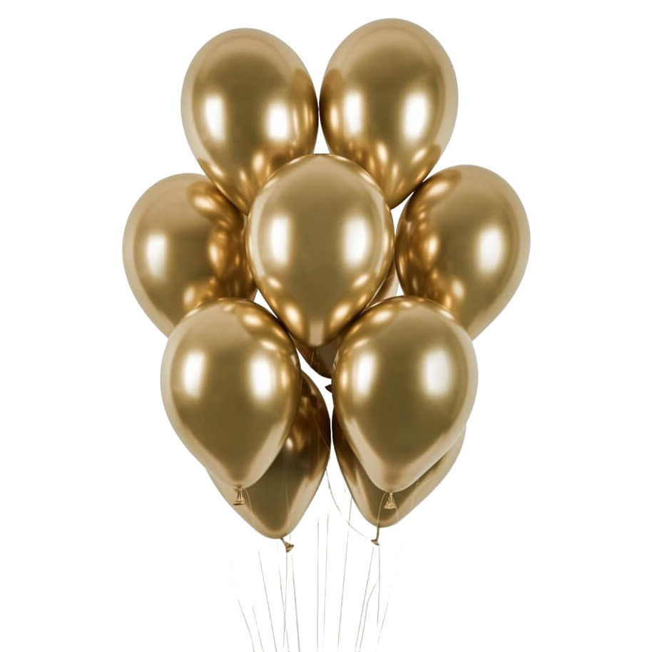 Set 10 Baloane din Latex Chrome, Klevo, Model Party, 13 cm, Gold, 1 g