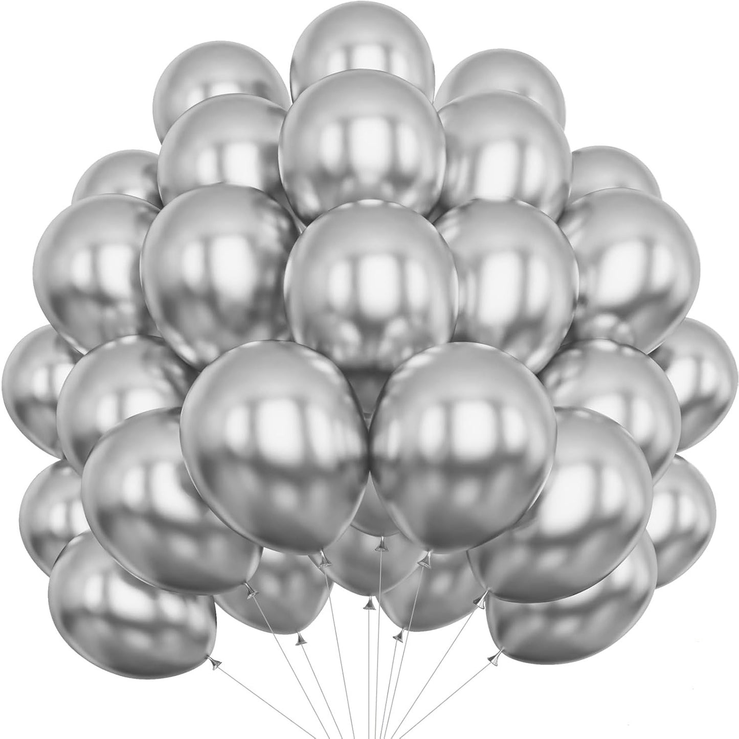 Set 10 Baloane din Latex Chrome, Klevo, Model Party, 13 cm, Silver, 1 g