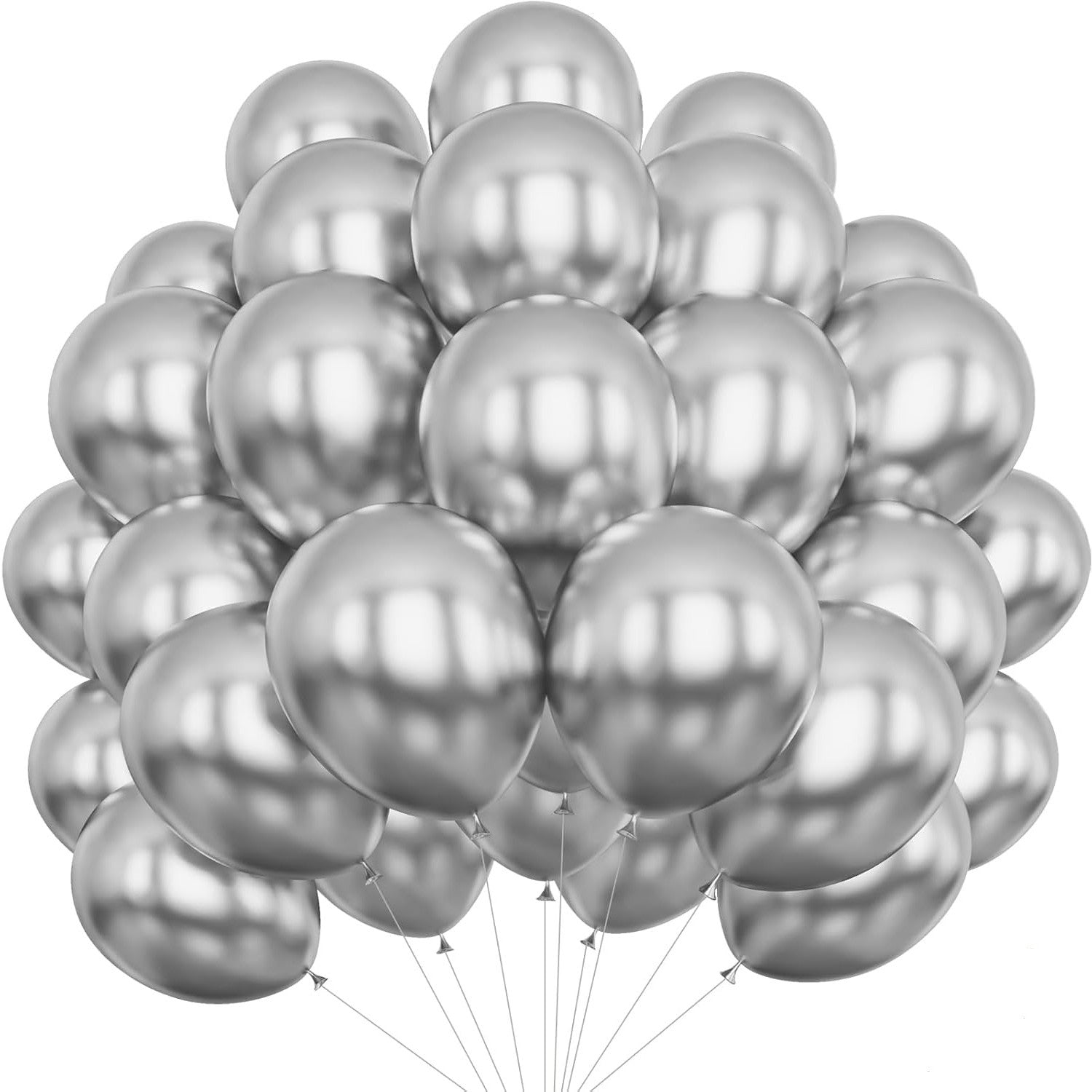 Set 10 Baloane din Latex Chrome, Klevo, Model Party, 13 cm, Silver, 1 g