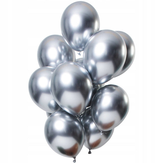 Set 10 Baloane din Latex Chrome, Klevo, Model Party, 13 cm, Silver, 1 g