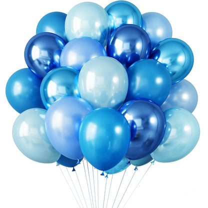 Set 10 Baloane din Latex Chrome, Klevo, Model Party, 23 cm, Diferite Nuante Albastru, 2.2 g