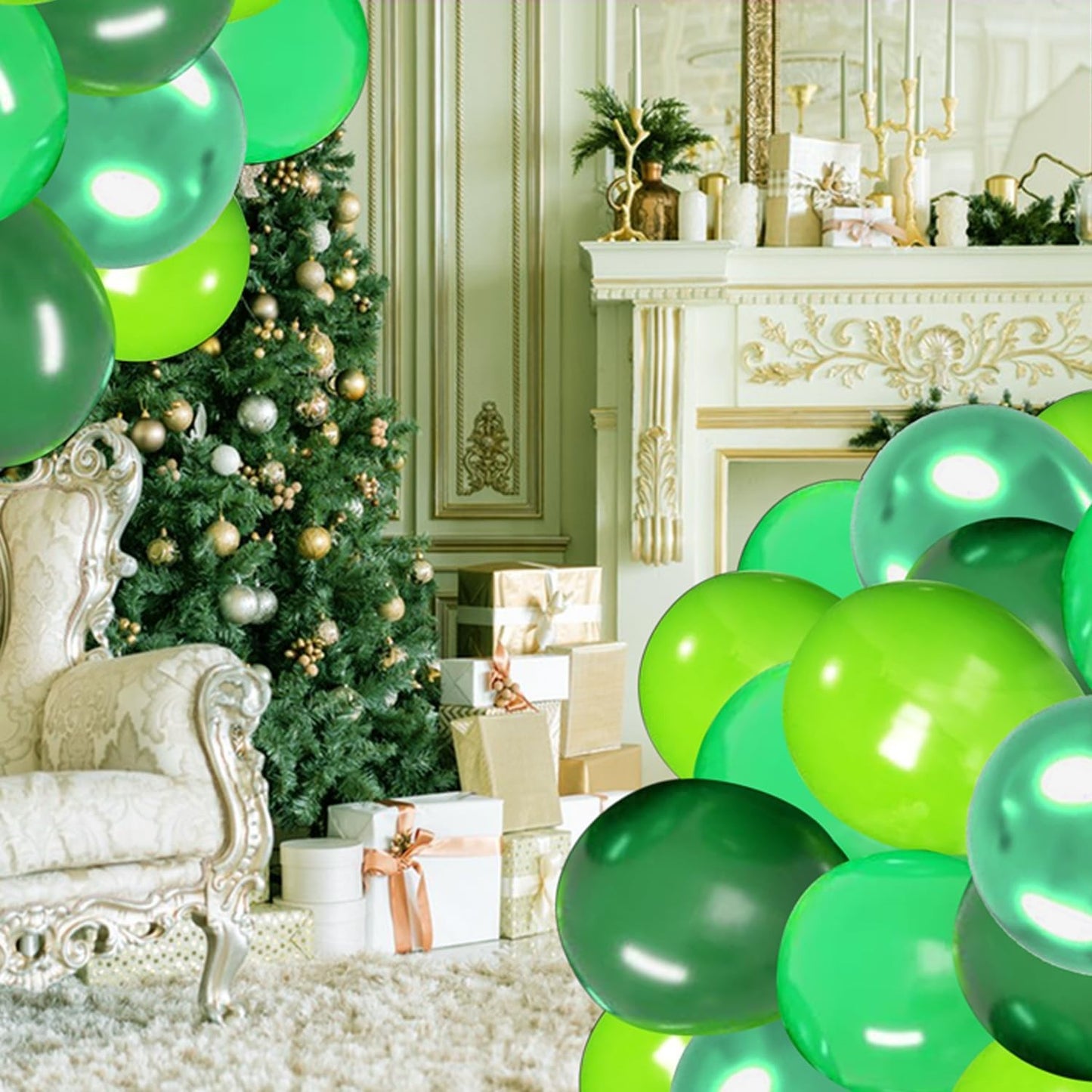 Set 10 Baloane din Latex Chrome, Klevo, Model Party, 23 cm, Diferite Nuante Verde, 2.2 g