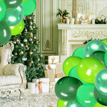 Set 10 Baloane din Latex Chrome, Klevo, Model Party, 23 cm, Diferite Nuante Verde, 2.2 g