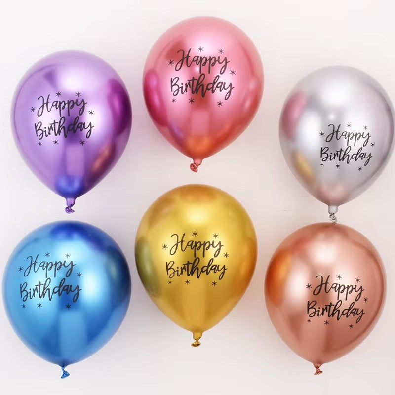 Baloane din Latex Metal Cromat, Klevo, set din 10 Baloane, Cu Decoratiuni Printate HAPPY BIRTHDAY, Pentru Petrecere Auriu Argintiu Albastru Rosu Mov, Set Multicolor