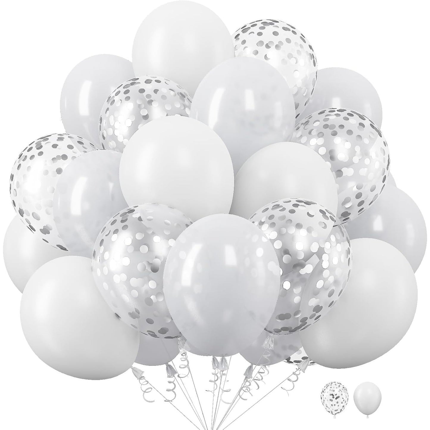 Set 10 Baloane din Latex, Klevo, Model Party, 30 cm, 5x Alb, 5x Transparent Confetti, 2.8 g