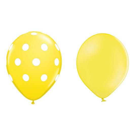 Set 10 Baloane din Latex, Klevo, Model Party cu Buline si Simple, 30 cm, Galben, 2.8 g