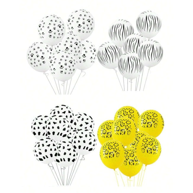 Set 10 Baloane din Latex, Klevo, Model Party Animal Print, 3x Portocaliu, 3x Galben, 4x Alb, 23 cm, 1.4g