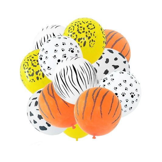 Set 10 Baloane din Latex, Klevo, Model Party Animal Print, 3x Portocaliu, 3x Galben, 4x Alb, 23 cm, 1.4g