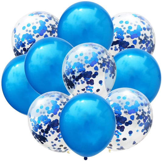 Set 10 Baloane din Latex, Klevo, Model Party Confetti, 5 x Confetti, 5 x Albastru, 25 cm, 2.2g