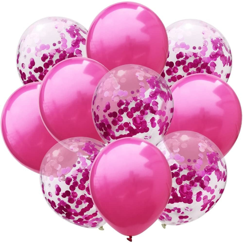 Set 10 Baloane din Latex, Klevo, Model Party Confetti, 5 x Confetti, 5 x Roz, 25 cm, 2.2g