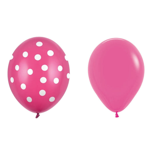 Set 10 Baloane din Latex, Klevo, Model Party cu Buline si Simple, 30 cm, Fucsia, 2.8 g