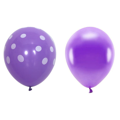 Set 10 Baloane din Latex, Klevo, Model Party cu Buline si Simple, 30 cm, Mov, 2.8 g