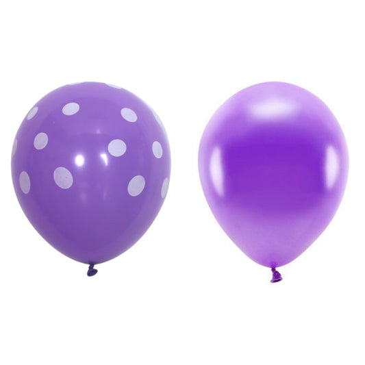 Set 10 Baloane din Latex, Klevo, Model Party cu Buline si Simple, 30 cm, Mov, 2.8 g