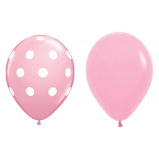 Set 10 Baloane din Latex, Klevo, Model Party cu Buline si Simple, 30 cm, Roz, 2.8 g