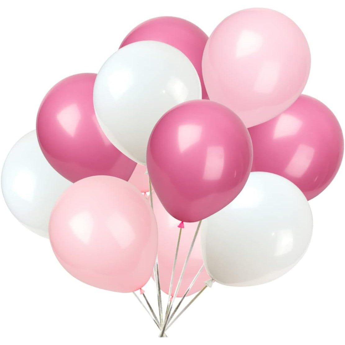 Set 10 Baloane din Latex Metalizate, Klevo, Model Party, 23 cm, Alb si Roz, 2.2 g