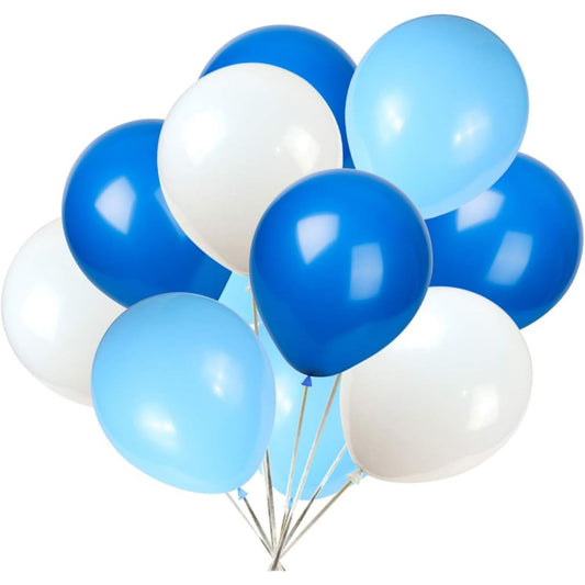 Set 10 Baloane din Latex Metalizate, Klevo, Model Party, Alb, Albastru, Blue, 23 cm, 2.2 g