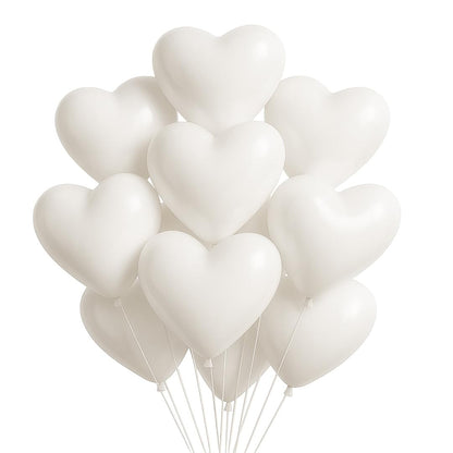 Set 10 Baloane, Klevo, Model Inima, din Latex, 25 cm, Alb