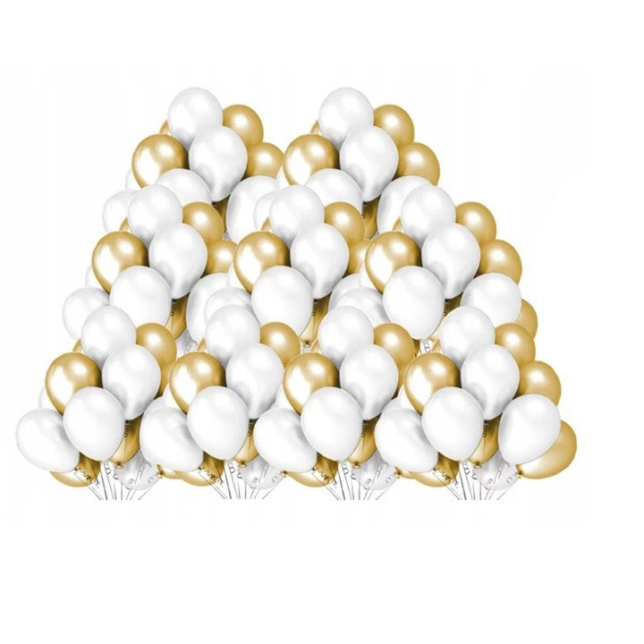 Set 10 Baloane din Latex Metalizate, Klevo, Model Party, 5x Alb, 5x Nude, 23 cm, 2.2 g