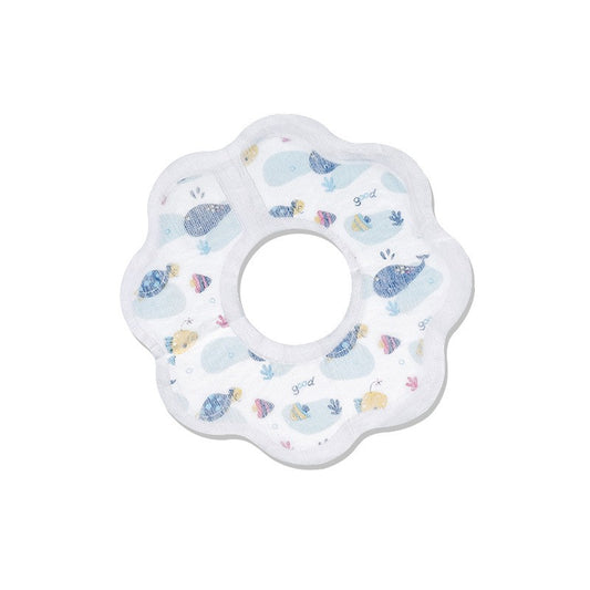 Set 10 Bavete de Unica Folosinta, Klevo, Model Animalute Marine, pentru Bebelusi, din Bumbac, Impermeabil, 28 x 28 cm, Alb/Albastru