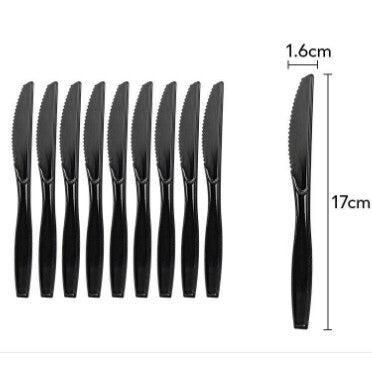 Set 10 Cutite de Unica Folosinta, Klevo, Plastic, 17x1.6 cm, negru
