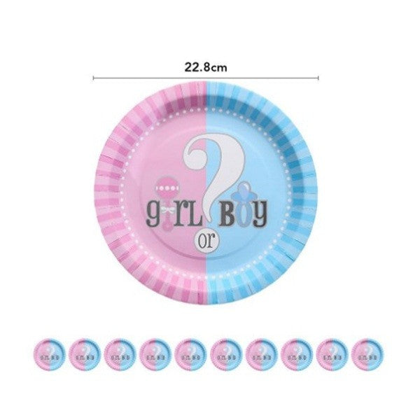 Set 10 Farfurii Gender Reveal, Klevo, Girl or Boy, din Carton, 22.8 cm, Roz/Albastru