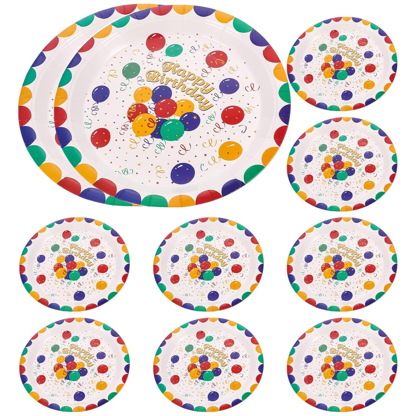 Set 10 Farfurii de Unica Folosinta, Klevo, din Carton, 18 cm, Model Happy Birthday, Multicolor