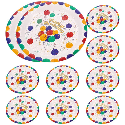 Set 10 Farfurii de Unica Folosinta, Klevo, din Carton, 18 cm, Model Happy Birthday, Multicolor