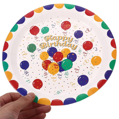 Set 10 Farfurii de Unica Folosinta, Klevo, din Carton, 23 cm, Model Happy Birthday, Multicolor