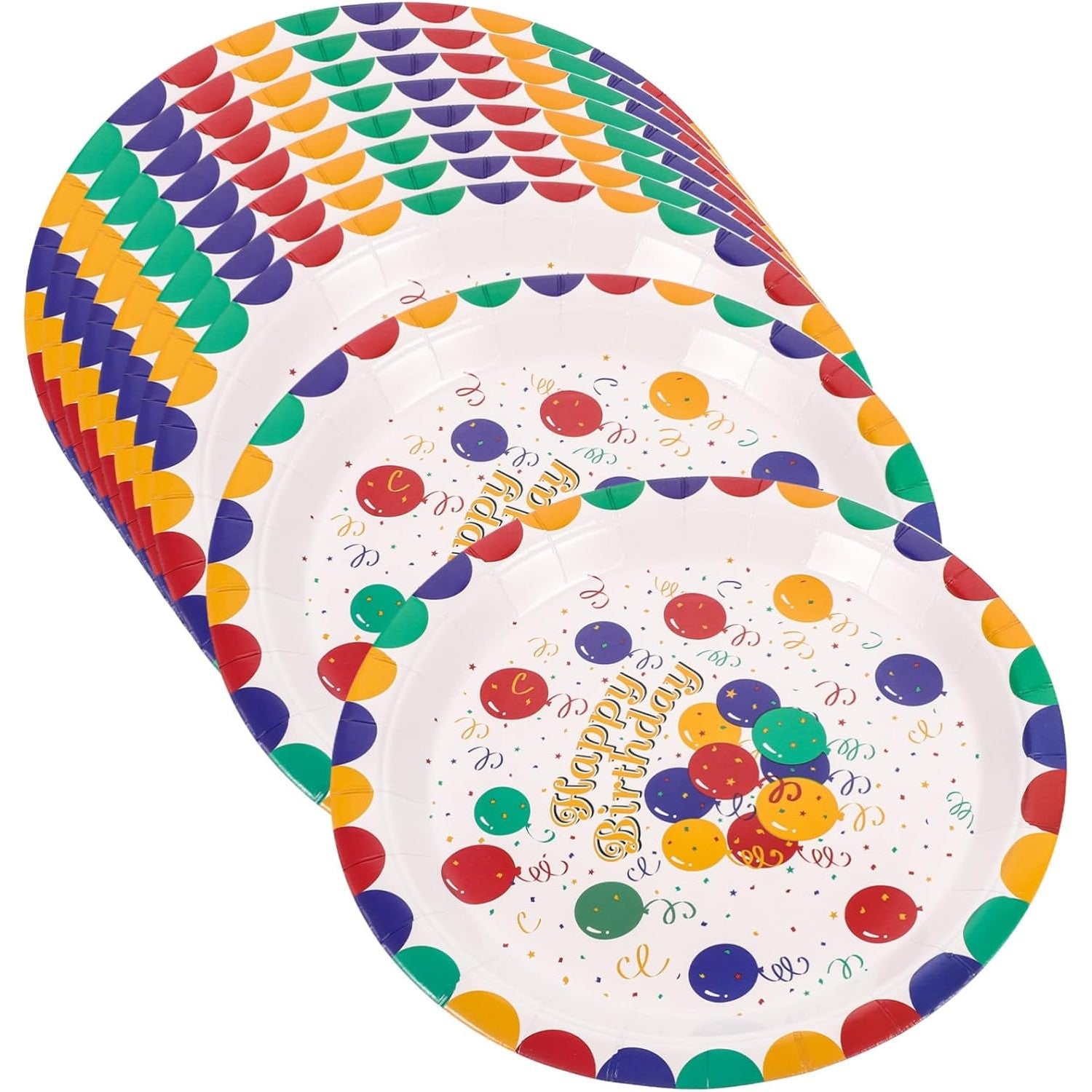 Set 10 Farfurii de Unica Folosinta, Klevo, din Carton, 23 cm, Model Happy Birthday, Multicolor