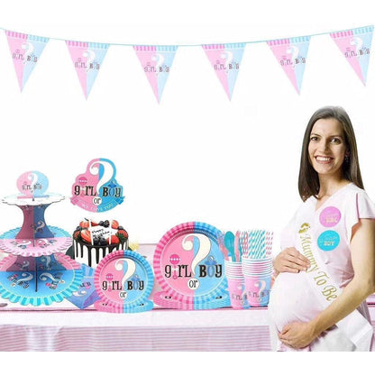 Set 10 Farfurii Gender Reveal, Klevo, Girl or Boy, din Carton, 18 cm, Roz/Albastru