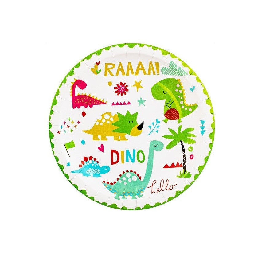 Set 10 Farfurii Petrecere, Klevo, Colectia Dino Park, 23 cm Diametru, din Carton, Multicolor