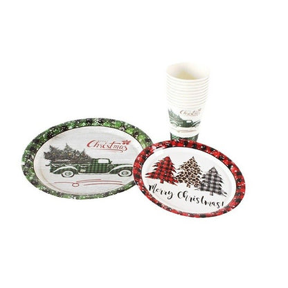Set 10 Farfurii Unica Folosinta, Klevo, 18 cm, Model Brazi de Craciun, Multicolor