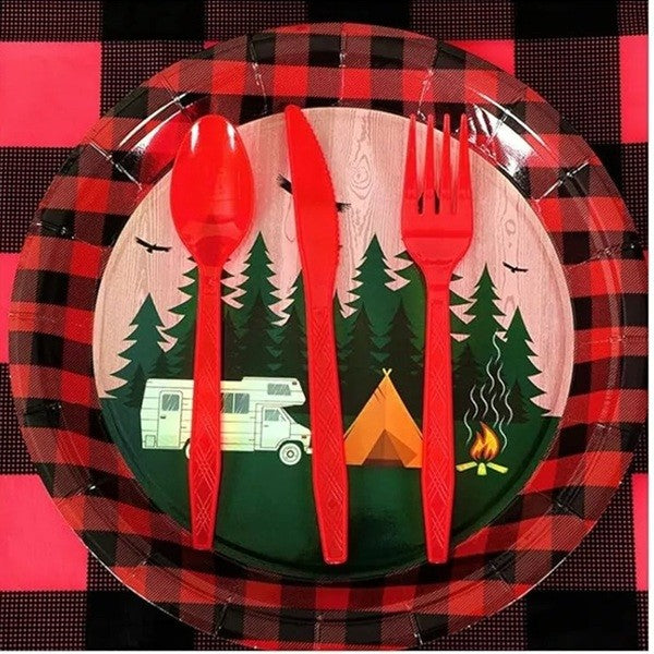 Set 10 Farfurii Unica Folosinta, Klevo, 23 cm, Model Camping, Multicolor
