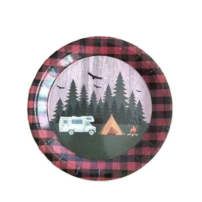 Set 10 Farfurii Unica Folosinta, Klevo, 23 cm, Model Camping, Multicolor