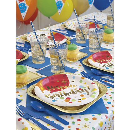 Set 10 Farfurii Unica Folosinta, Klevo, Imprimeu Happy Birthday Buline, din Carton, Diametru 18 cm, Multicolor