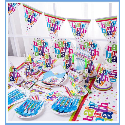 Set 6 Farfurii Unica Folosinta, Klevo, Imprimeu Happy Birthday, din Carton, Diametru 18 cm, Multicolor
