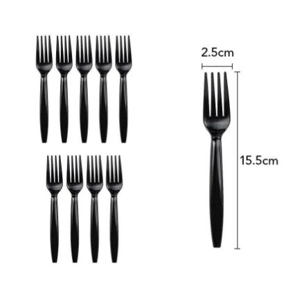Set 10 Furculite de Unica Folosinta, Klevo,  Plastic, 15.5x2.5 cm, negru