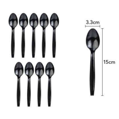 Set 10 Linguri de Unica Folosinta, Klevo, Plastic,  15x3.3 cm, negru