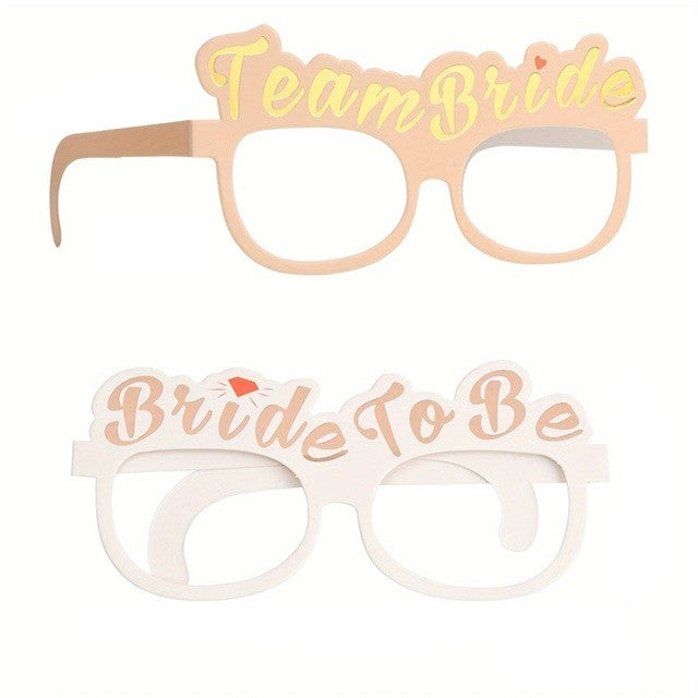 Set 10 Ochelari, Klevo, Tematica Petrecerea Burlacitelor, Model Team Bride si Bride to Be, 9 x Roz, 1 x Alb