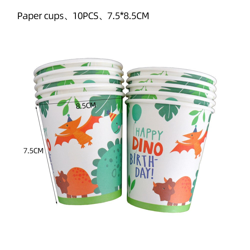 Set 10 Pahare de Carton Happy Birthday, Klevo, Model Dinozauri, Tematica Aniversare, 7.5x8.5 cm, 200 mL, Multicolor