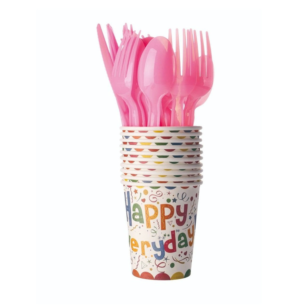 Set 10 Pahare de Carton, Klevo, Model Happy Everyday, 13 x 7 x 5 cm, Multicolor