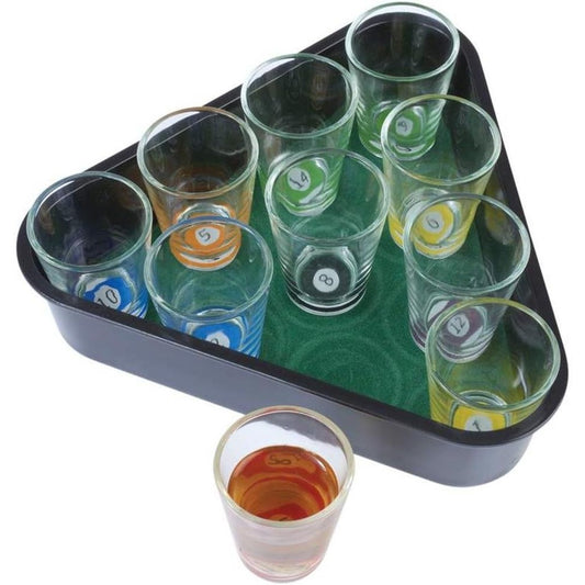 Set 10 pahare de shot Klevo, cu Suport de Biliard, 30 ml, din sticla, 10 x 10 cm, multicolor