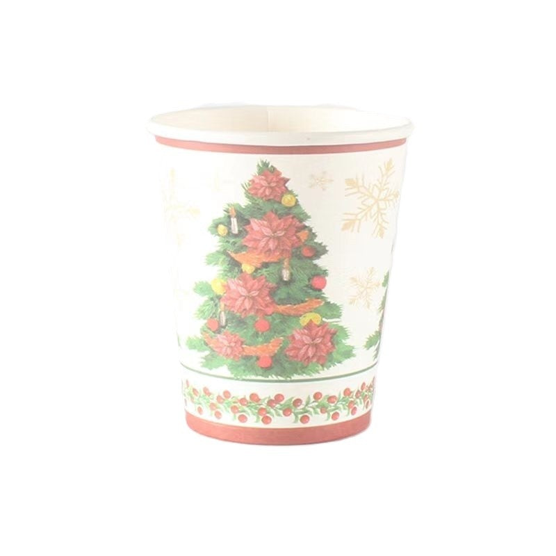 Set 10 Pahare, Klevo, Imprimeu Brad de Craciun, din Carton, 250 - 300 ml, 7.5 x 8.4 x 5.3 cm, Multicolor