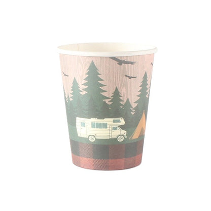Set 10 Pahare, Klevo, Imprimeu Camping, din Carton, 250 - 300 ml, 7.5 x 8.4 x 5.3 cm, Multicolor