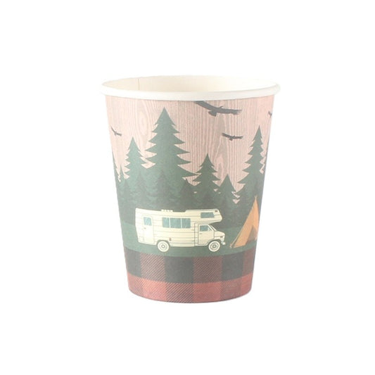 Set 10 Pahare, Klevo, Imprimeu Camping, din Carton, 250 - 300 ml, 7.5 x 8.4 x 5.3 cm, Multicolor