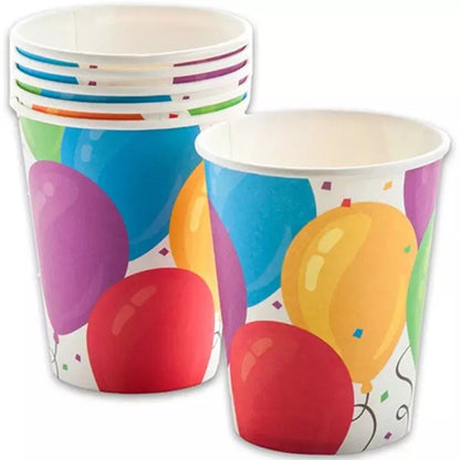 Set 10 Pahare, Klevo, Imprimeu cu Baloane, din Carton, 250 ml, 7.5 x 8.5 x 5.2 cm, Multicolor