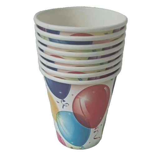Set 10 Pahare, Klevo, Imprimeu cu Baloane, din Carton, 250 ml, 7.5 x 8.5 x 5.2 cm, Multicolor